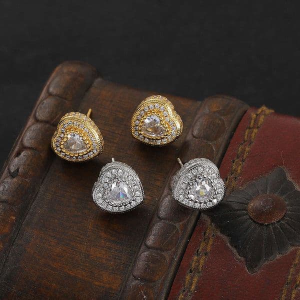 Heart-shaped earrings Silver inlaid with Moissanite Luxury Jewelry Hip Hop style new trendy earrings for men and women double-layer heart-shaped studs