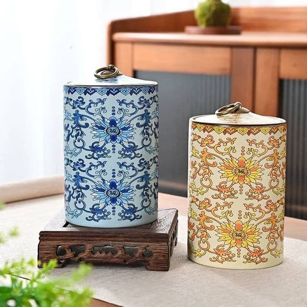 Bestseller Blue White Porcelain Tea Canister Cylindrical Candy Dry Fruit Sealed Box Household Ceramic Nut And Dessert Storage Jar Ddmytues