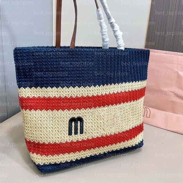 2026 Designer Bag Tote Bag beach bag Luxury Bag shoulder bag shopping bag big capacity vocation handbag laptop travel straw bag summer lady Stripes totebag