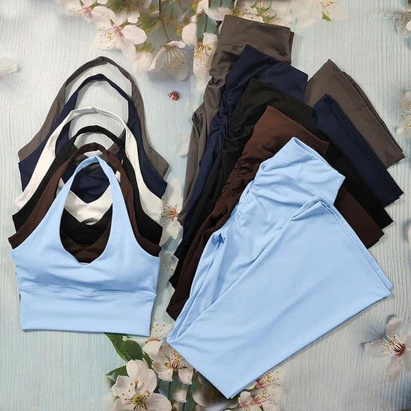 Active Sets Scrunch Sports Suit Women's Yoga Set Gym Wear Sexy Bras And Flared Leggings Fitness Outfits Female Workout Clothes