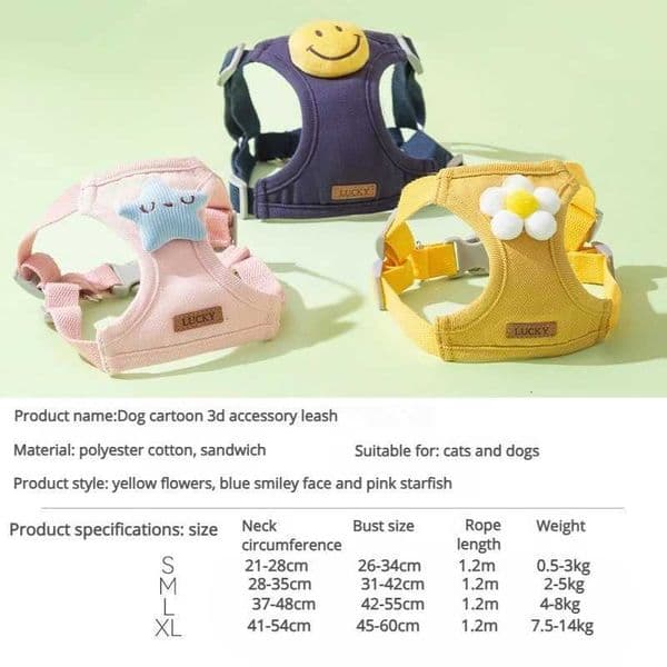Dog Harness Leash Set Cartoon 3D Accessories Escape-Proof Chest Strap Puppy Cat Harness Pet Vest for Teddy Dogs Outdoor Walking H260416