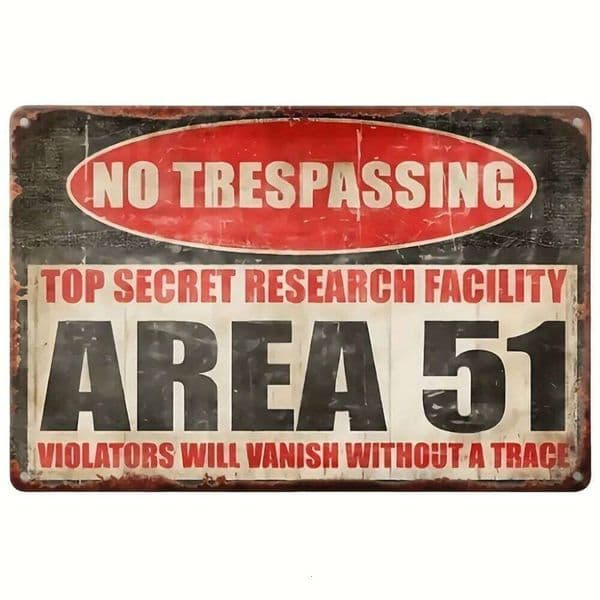 Metal Top Secret Area 51 Sign - Vintage Alien Warning Decor, Wall-Mounted, No Power Needed, Classic Style, Perfect for Man Cave 26Y0416
