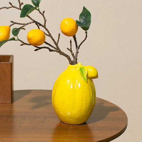 Fruit Lemon Shape Ceramic Vase Multipurpose Yellow Tabletop Decoration for Wedding Table Centerpieces Lightweight 37x55inch L260516