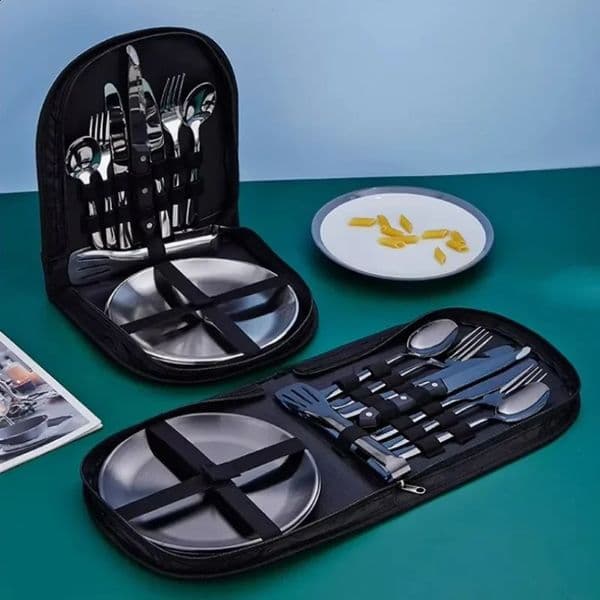 2Person Utensil Picnic Set with Plate Spoon Knife Fork Outdoor Tableware Camping Dinnerware 260415BJ