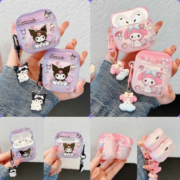 Cartoon Character For MyMelodyKuromi Wave Edge Style Earphone Case For Airpods 1234Pro 3 2 1 With Pendant Protective Cover S26415