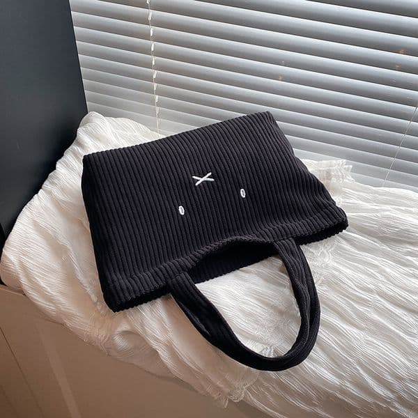 Corduroy Cartoon Embroidery Hand-held Shoulder Bag with Large Capacity Versatile
