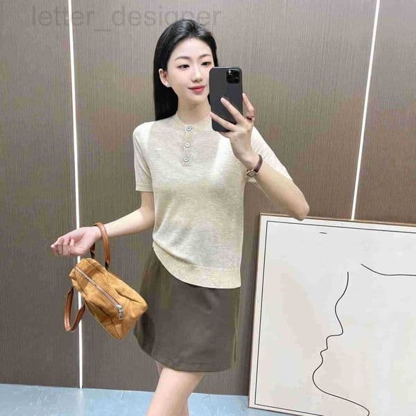 Designer Women's Knits & Tees High-end brand early spring new model letter button half-placket thin short-sleeved knit top for women 006A