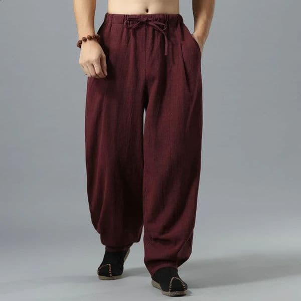 Baggy Cotton Linen Pants Men Casual Wide leg Oversize Jogger Trousers Vintage Drawstring Sport Sweatpants Male 260415