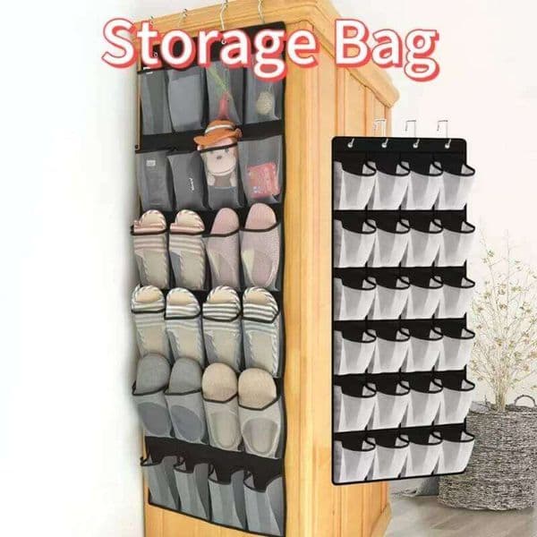 12/24 Pocket Shoes Rack Wall Mounted Shoe Holder Hanging Over The Door Behind Closet Organizer Storage Bag 26Y0416