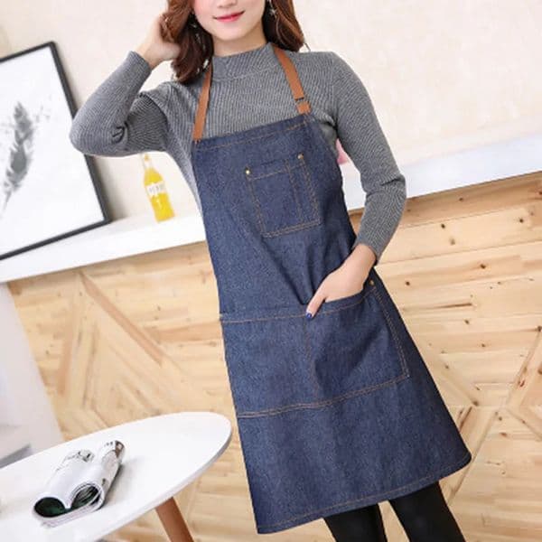 Adjustable Neckband Waistline Denim Apron Convenient Front Pocket Foldable Soft Wear-resistant Overalls For Home Kitchen Garden 260416