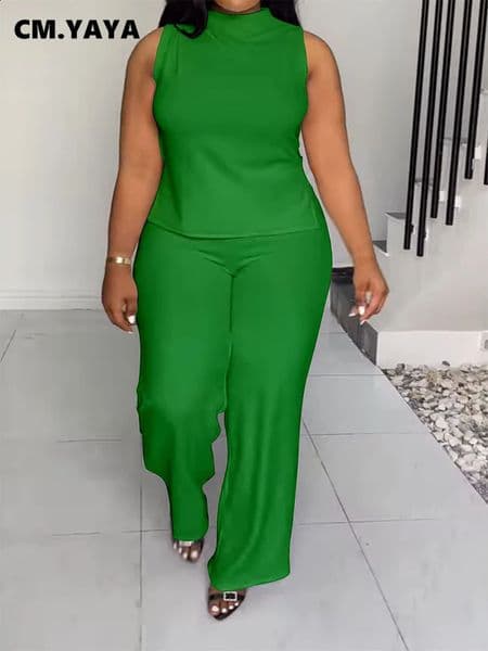 CMYAYA Plus Size Womens Set Oneck Sleeveless Tshirt Vest and Pants Suits Sweatsuit Two 2 Piece Outfit Street Tracksuit 260413BANJIABANJIA