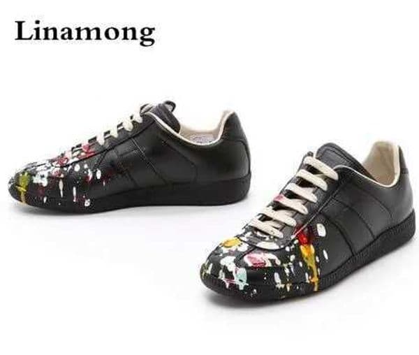 Men Fashion Black White leather paint splatter Low Top Casual Shoes Unisex Brand Spring Autumn Flat Shoes Q260416