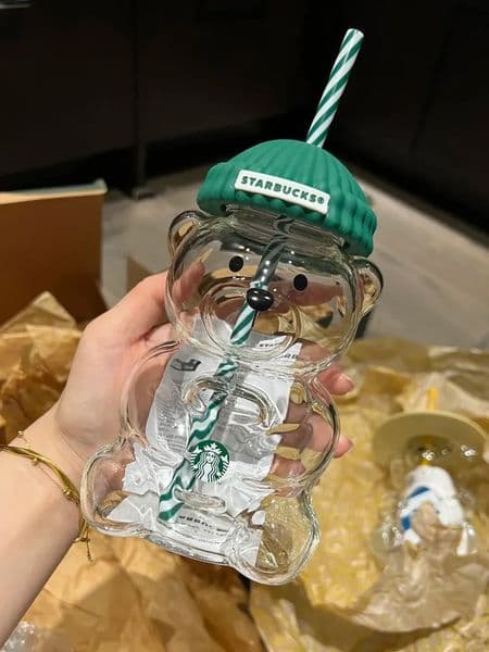 Luxury Designer Decor 20Oz Star Bucks Bearista Glass Bear Cup Straw Cute Transparent Tumbler With Hat For Iced Coffee Cold Drink Christmas G 6