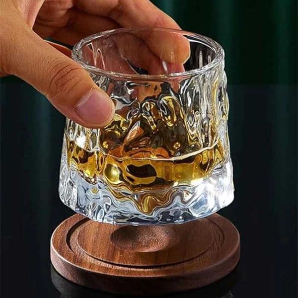 Rotatable Whiskey Glass with Wooden Base Suitable Creative Novel Bar Supplies Vintage Wine Glass for Brandy Scotch Bourbon 2026