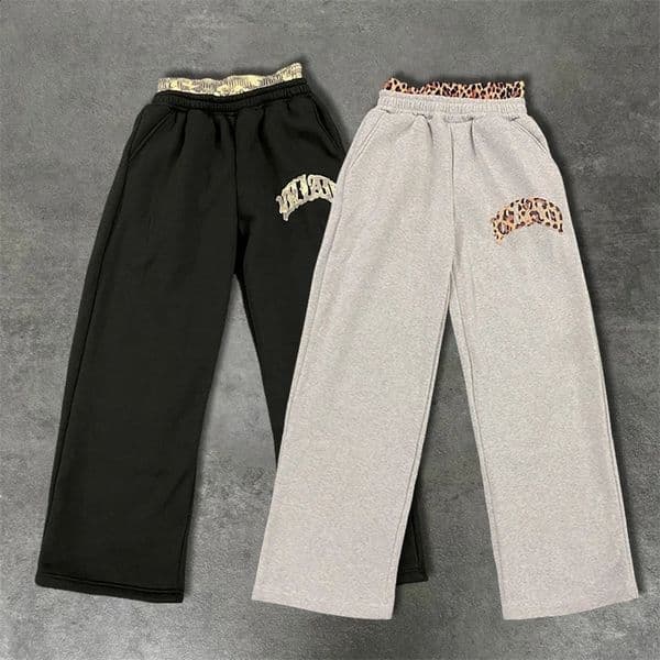 Leopard Print Letter Embroidered Double Waistband Street Casual Pants Y2K Style Mens And Womens Versatile Sweatpants 260121BJ