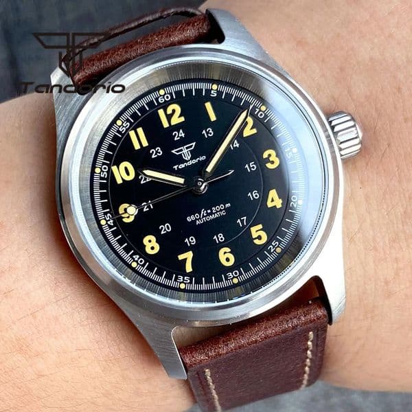 Tandorio 36mm Fashion 20BAR Automatic Dive Pilot Watch for Men Ladies NH35PT5000Miyota8215 Movt Sapphire Wristwatch Green Lume 260414