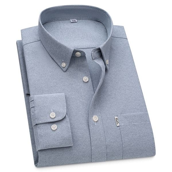 Chic Cotton Shirts For Man Solid Color Pink Yellow Blue Green Oxford Long Sleeve Casual Smart Dress Shirt Asian Size Top Clothes y260409