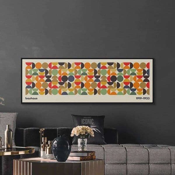 Mid Century Modern Print No Framed Bauhaus Wall Art for Living Room Horizontal Canvas Colorful Semicircles Unframed 26H0416