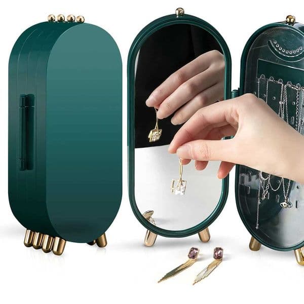 1pc Jewelry Display Abs Stand With Mirror 4 Doors Foldable Jewelry Storage Box For Necklaces/Hanging Earrings/Rings/Bracelets c2604
