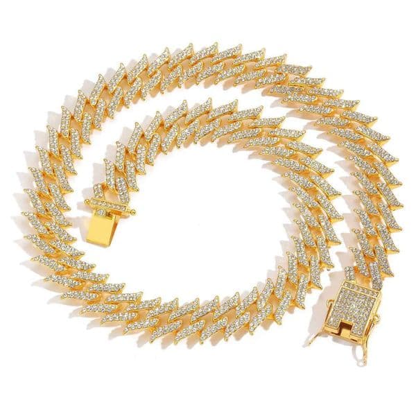 Luxury Jewelry necklace 17mm thorned Cuban chain alloy with two rows of diamonds and spikes men's Hip Hop accessory available for dropshipping