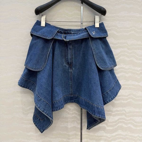 Skirts designer Woman Stylish Blue Denim Skirt High-waisted Irregular Ruffles Slimming A-line Short
