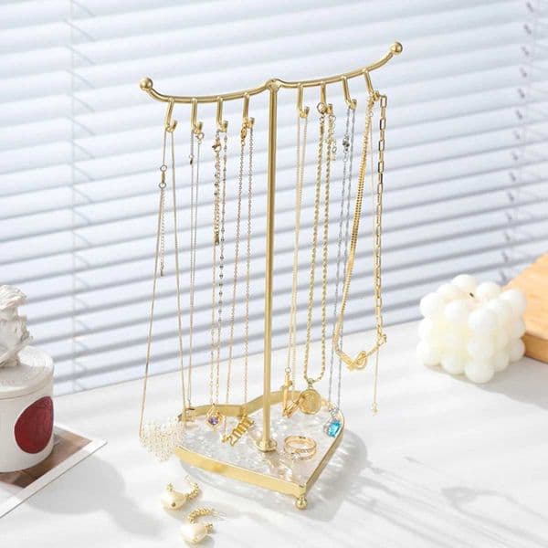 Gold-Plated Iron -Shaped Jewelry Stand lti-HookBott Tray for Rings/Earrings/Pendants Dual-pose Storage/Display c2604