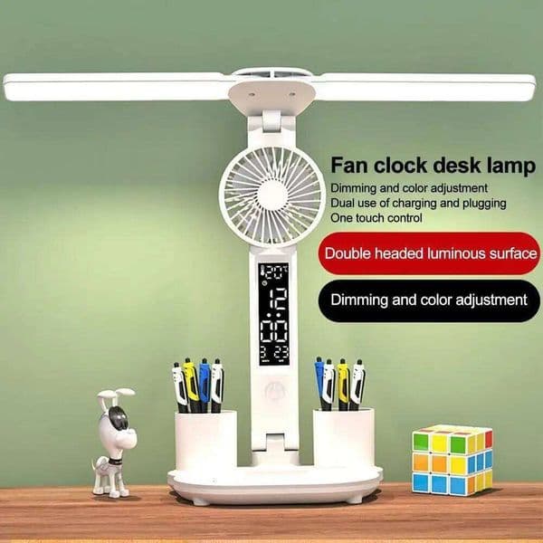 LED Table Rechargeable Touch 3 Levels Dimmable With Fan Clock Dispaly For Bedroom Bedside Study Desk Lamp Reading Light 26W0416