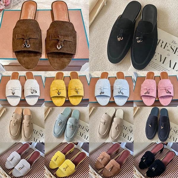 Designer Style Womens Mule Loafers Brown Black White Yellow Colors Breathable Soft Flat Non Slip On Casual Slippers for Ladies Size 35 42 Fast Shipping