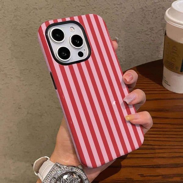 Fashion Pink Striped design Phone Case for iPhone 17 16 15 14 13 12 11 XR XSMAX Air Pro Max Plus Luxury Double-layer Back Cover 26Y0416