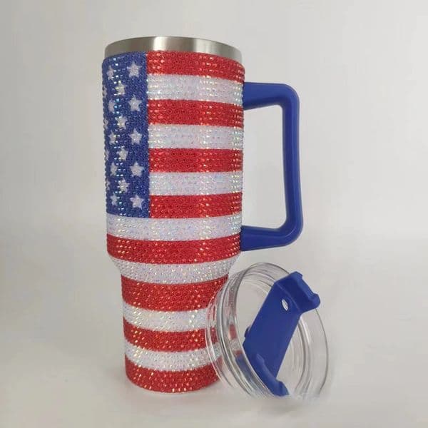 Diamond studded 40OZ handle car cup large capacity ice cream cup vacuum suction cup convenient car insulated cup Z260527