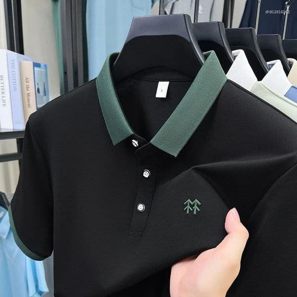 Men's Polos High End Silk Cotton Short Sleeve Polo Shirt Summer Trend Luxury Brand Embossed Design Korean Casual Breathable T-shirt thumbnail 2