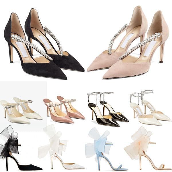 With Box Designer Women heels Women's pump With Crystal Chain Stiletto Heel Party Wedding Lady Satin Silk Sandals lady wedding party dress pump 35-42
