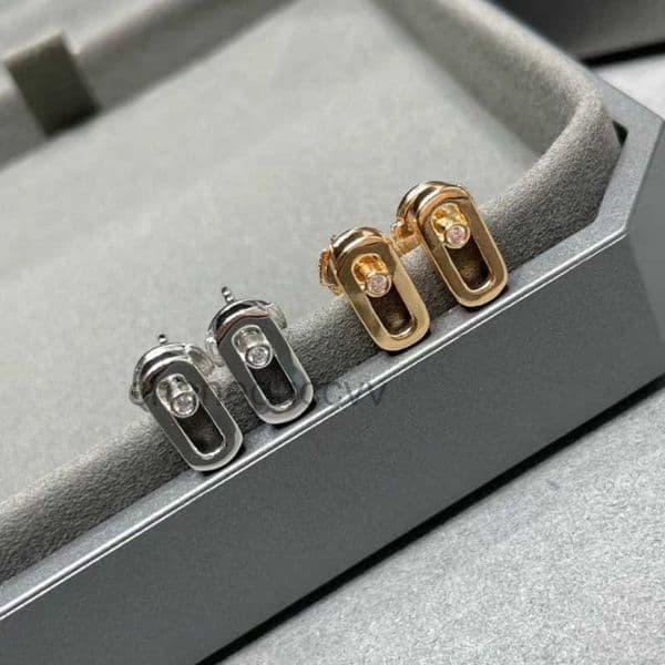 rectangle Luxury simple diamond earrings stud for woman womens girls charm geometry hollow shine crystal silver rose gold earring earings ear rings jewelry gift