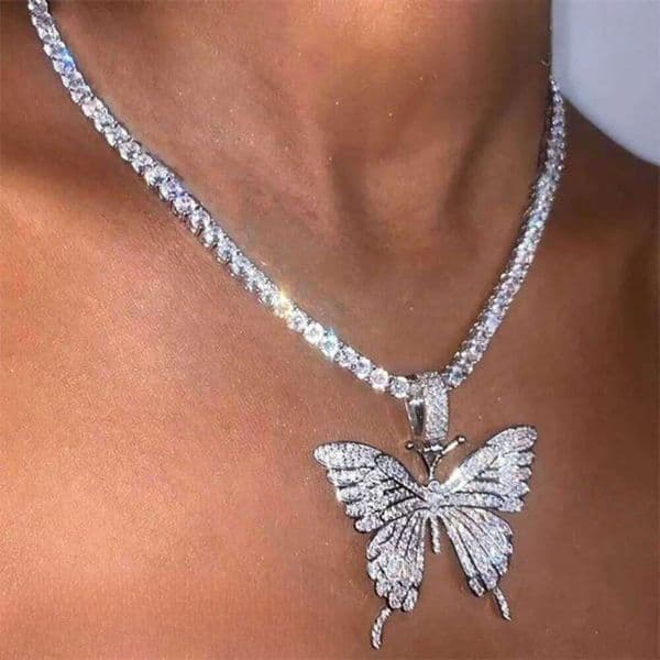 Butterfly Pendant 925 Silver For Men And Women Hip Hop Fashion Accessories Shining Street Personality Full Diamond Necklace