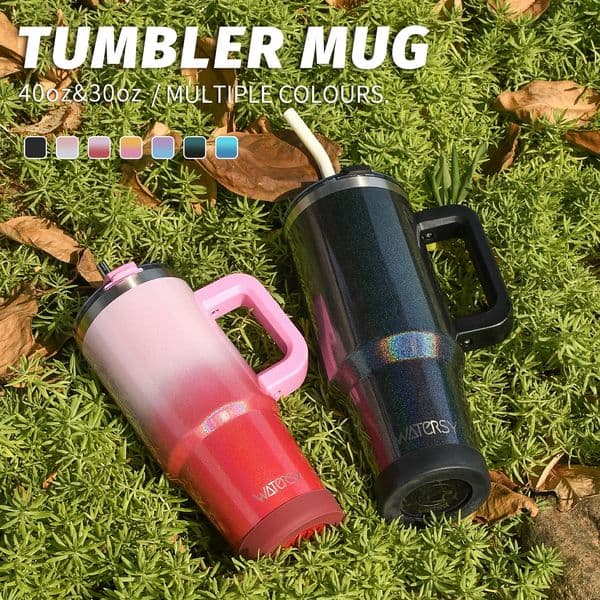 WATERSY 30oz40oz Stainless Steel Thermal Cup Large Capacity Tumbler with Handle Straw Insulated Mug Travel for Coffee 260415