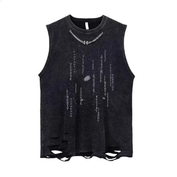 Chain Striped Men Street Letter Printed Cotton Sport Vest Sleeveless Tshirt Y2K Summer Mens Vintage Black Oversized Gym Vest 260413