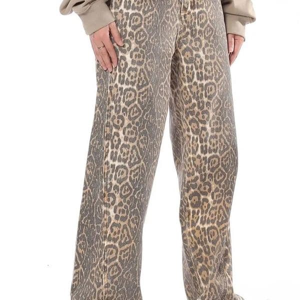 Vintage Leopard Print Jeans Men Spring Autumn Oversize Casual Hip Pop Wide Leg Trouser Trend High Waist Panther Denim Pants y2k 260209BJ