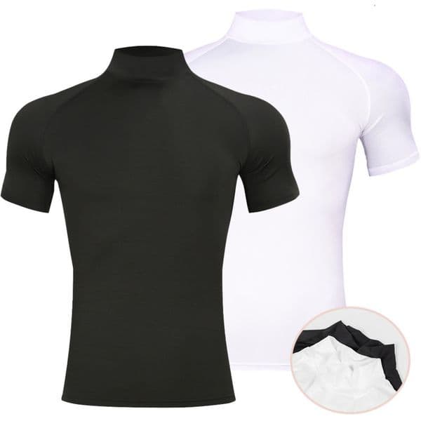 Mens Bodybuilding Sports Tight Tshirt Summer Compression Turtleneck Short Sleeve Gym Fitness Quick Dry Running Male Workout Top 260415BJ