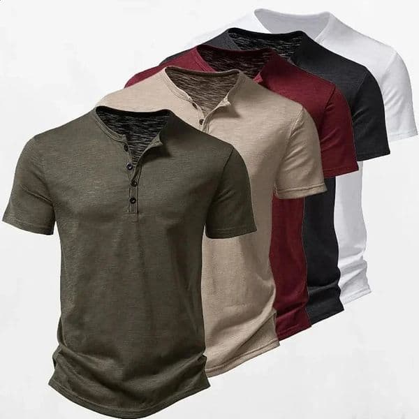 Henley Collar Men Casual Solid Color Short Sleeve T Shirt for Men Slub cotton High Quality Mens T Shirts Streetwear Arrival 260415BJ