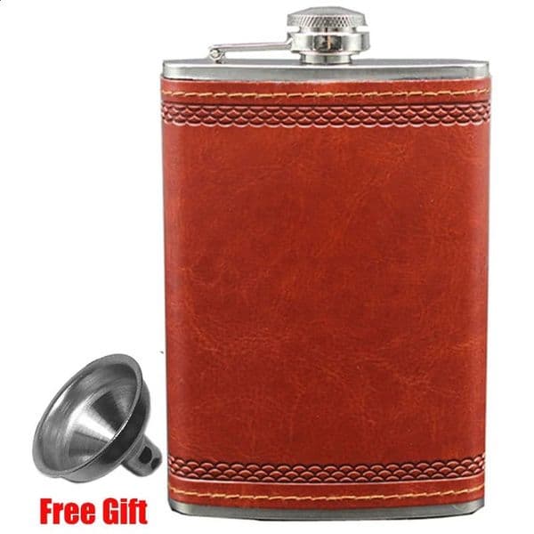 Hip Flask with Funnel 9Oz Stainless Steel for Liquor Outdoor Whiskey PU Leather Pocket Alcohol Men Gift Set 260415