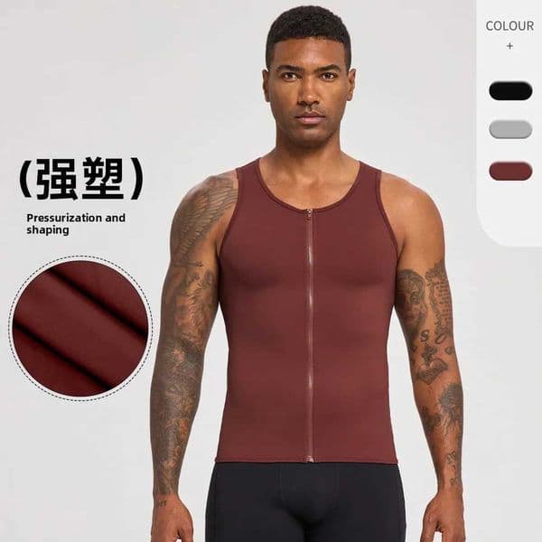 Mens strong shaping tight fitting fitness suit zipper sports vest quick drying breathable running Vests sports fitness vestT260416
