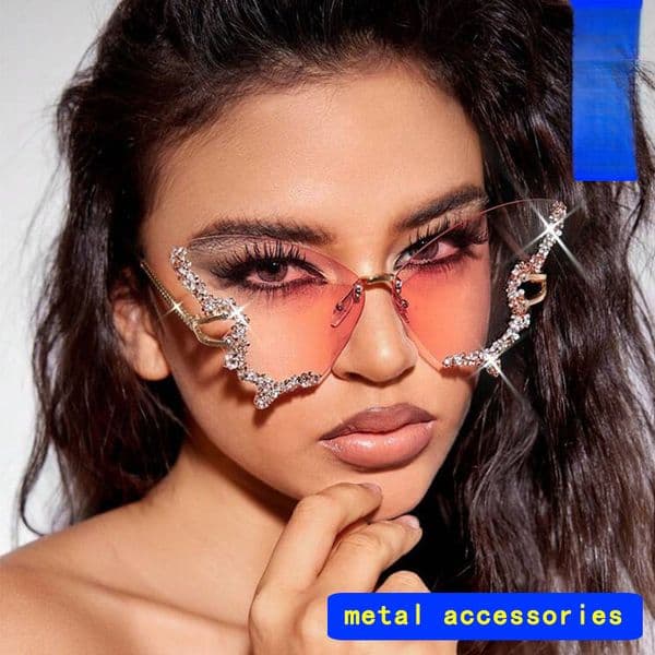 New Cross Border Butterfly Shaped Diamond Inlaid Frameless Women's Designer Sunglasses Outdoor Fashion Personalized Beach Sunglasses Wholesale