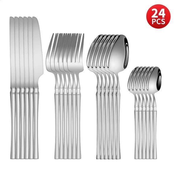 461624pcs Silver stainless steel cutlery Steak knife and fork dessert spoon teaspoon Home restaurant set 260415BJ