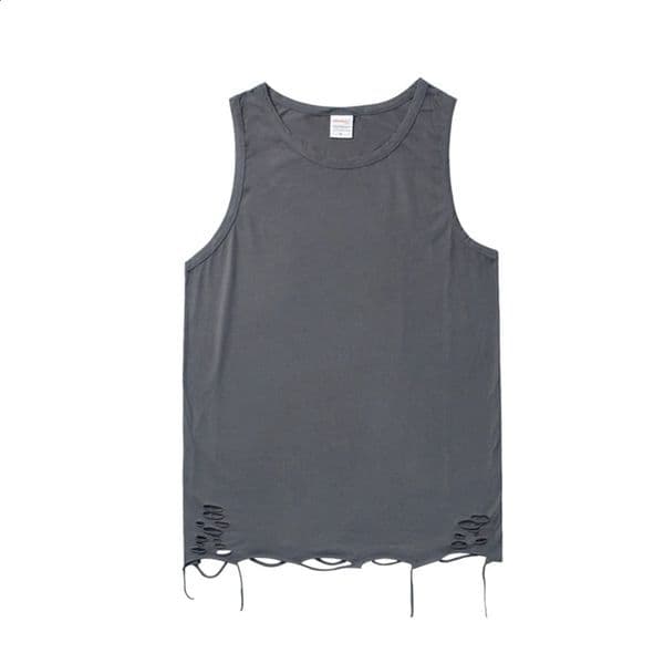 Hip Hop Tank Tops Men Cotton Ripped Hole Sleeveless T-shirt Streetwear Punk Y2k Harajuku Fashion Summer Vests Mens Clothing 260413