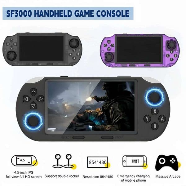 SF3000 Retro Handheld Video Game Console Classic Games Pocket Player with 4.5 Inch IPS Screen 3000mAh Portable Linux System 26W0416
