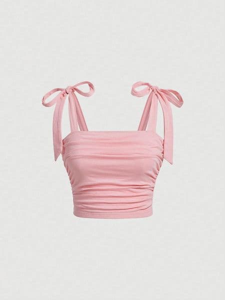 Solid Tie Shoulder Ruched Wide Strap Slim Fit Crop Top for Women Summer 2024 Y2K Clothes Pink Backless Cami Streetwear 260415BANJIA