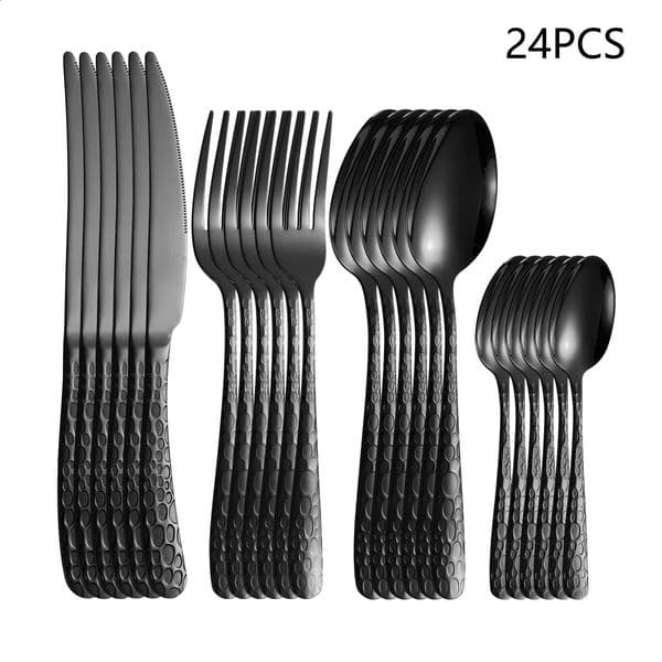 461624pcs Black stainless steel cutlery knife fork and spoon set Home kitchen utensils Holiday dinner tableware 260415