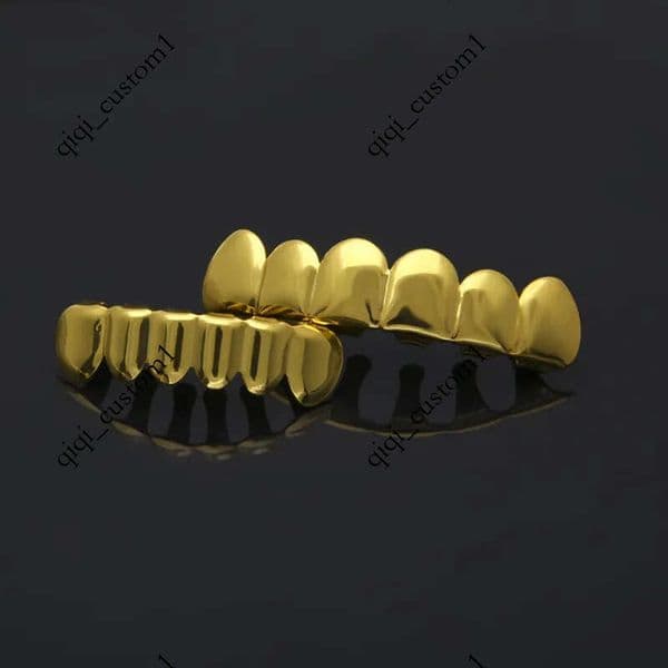 Copper Custom Fit Gold Plated Hip Hop Jewelry Teeth Grillz Caps Top Bottom Grills Set Tooth Socket For Halloween Christmas Party Gift