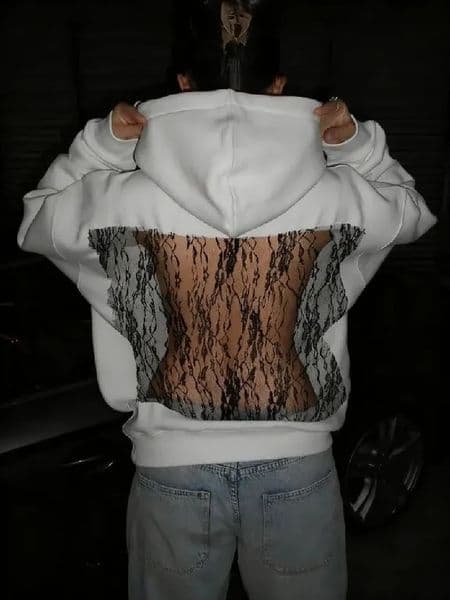 Russias Selling Sexy Backless Mesh Tassel Hoodie Y2K Womens Sweetheart Fashion Gothic Pullover Casual Loose Jacket 260415BJ