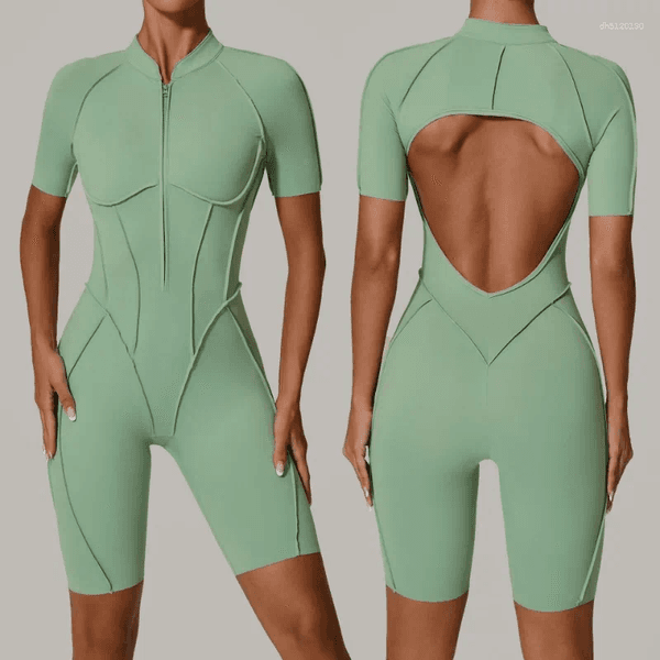 Active Sets Women's Tracksuit Gym Workout Sports Clothes Outfit Zipper Jumpsuit Yoga Fitness Overalls Set Open Back Bodysuits Suit For Women